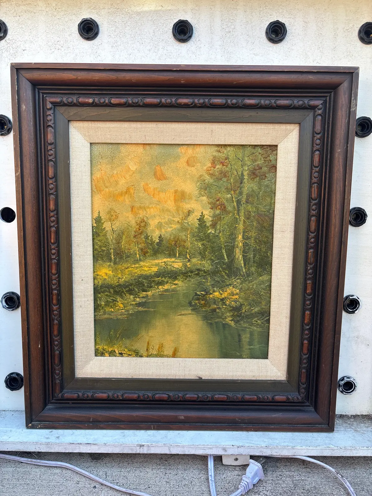 Small Wood Framed Landscape With Linen Filet 1
