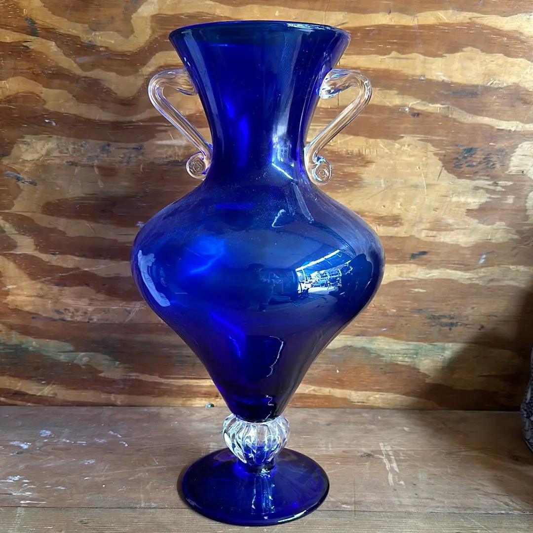 Italian Art Glass Tall Cobalt Vase 1