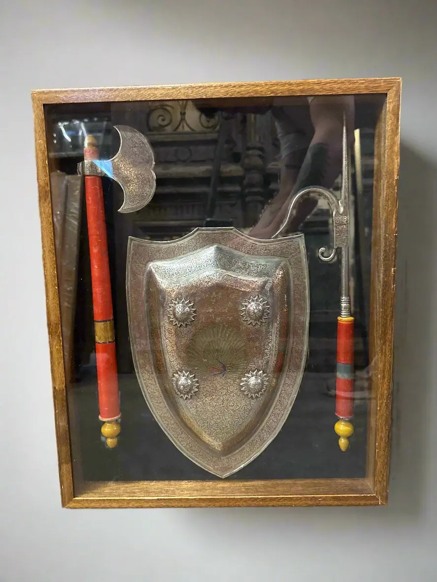 Framed Indian Shield And Weapons 1