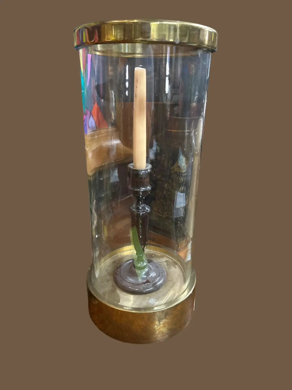 Candle Stand In Brass And Glass Globe 1
