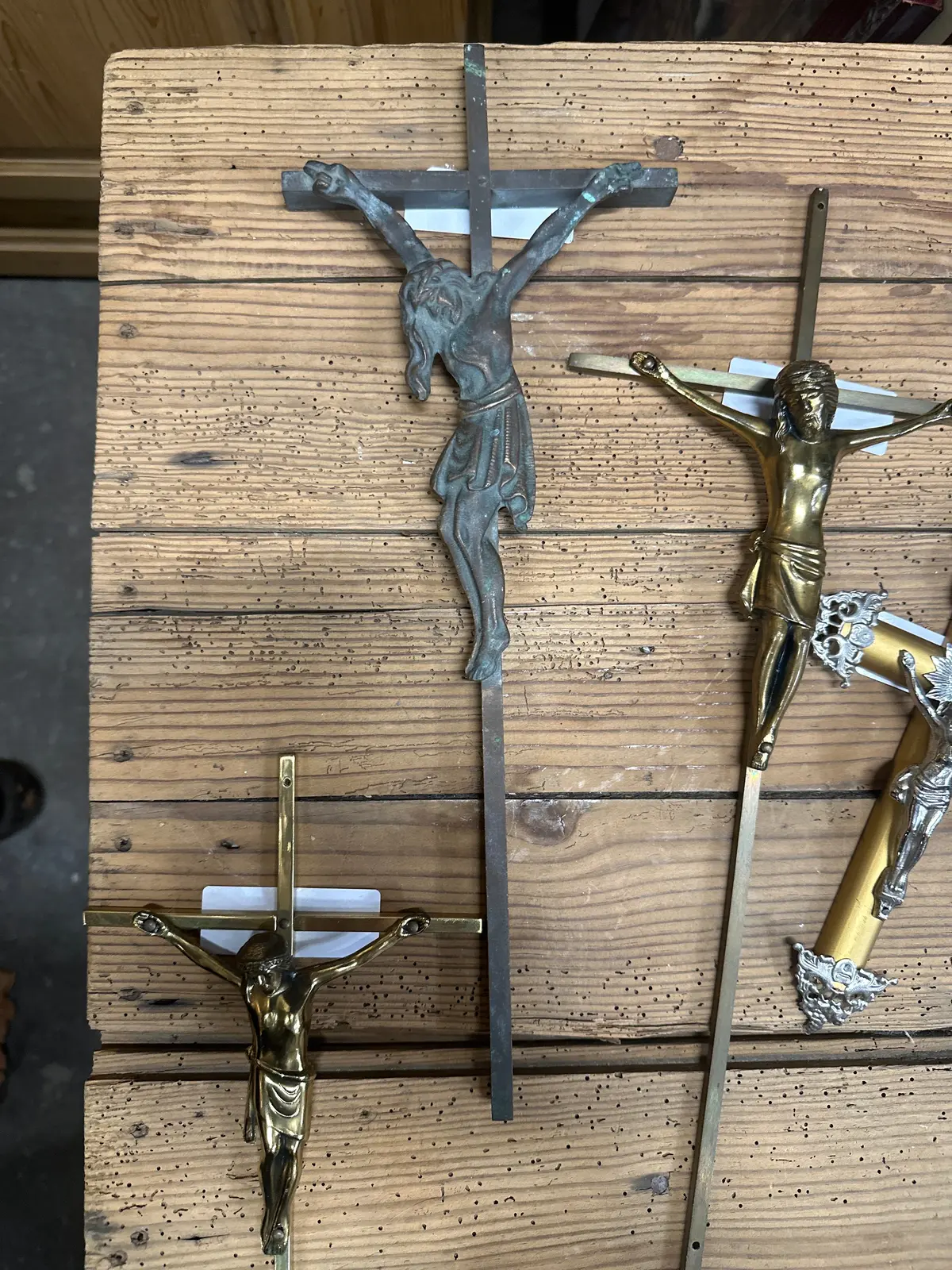 Medium Brass Crucifix With Patina 1