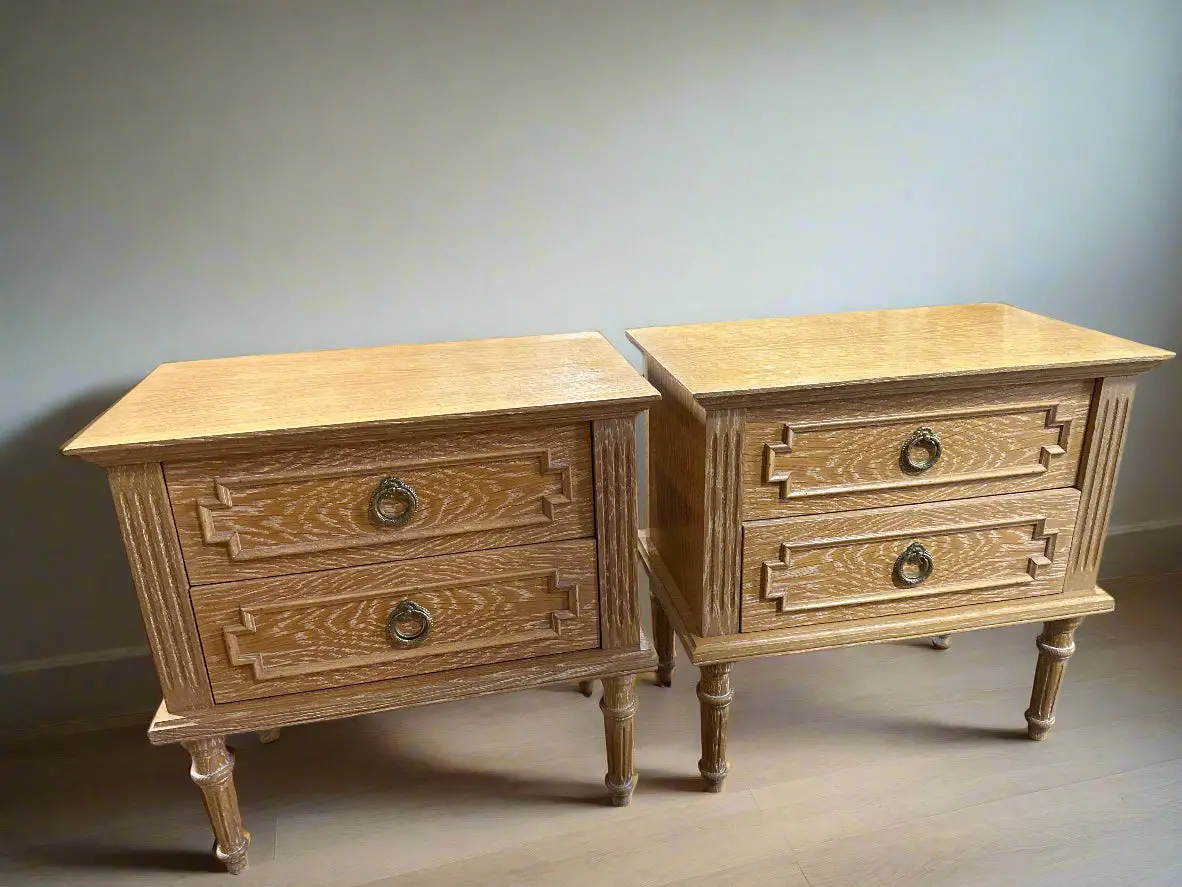 Pair Of Light Oak Low Night Stands 1