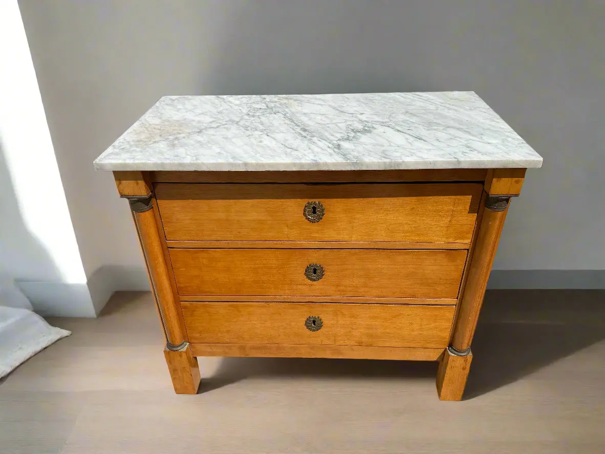 Small Biedermeier White Marble Top Chest 1