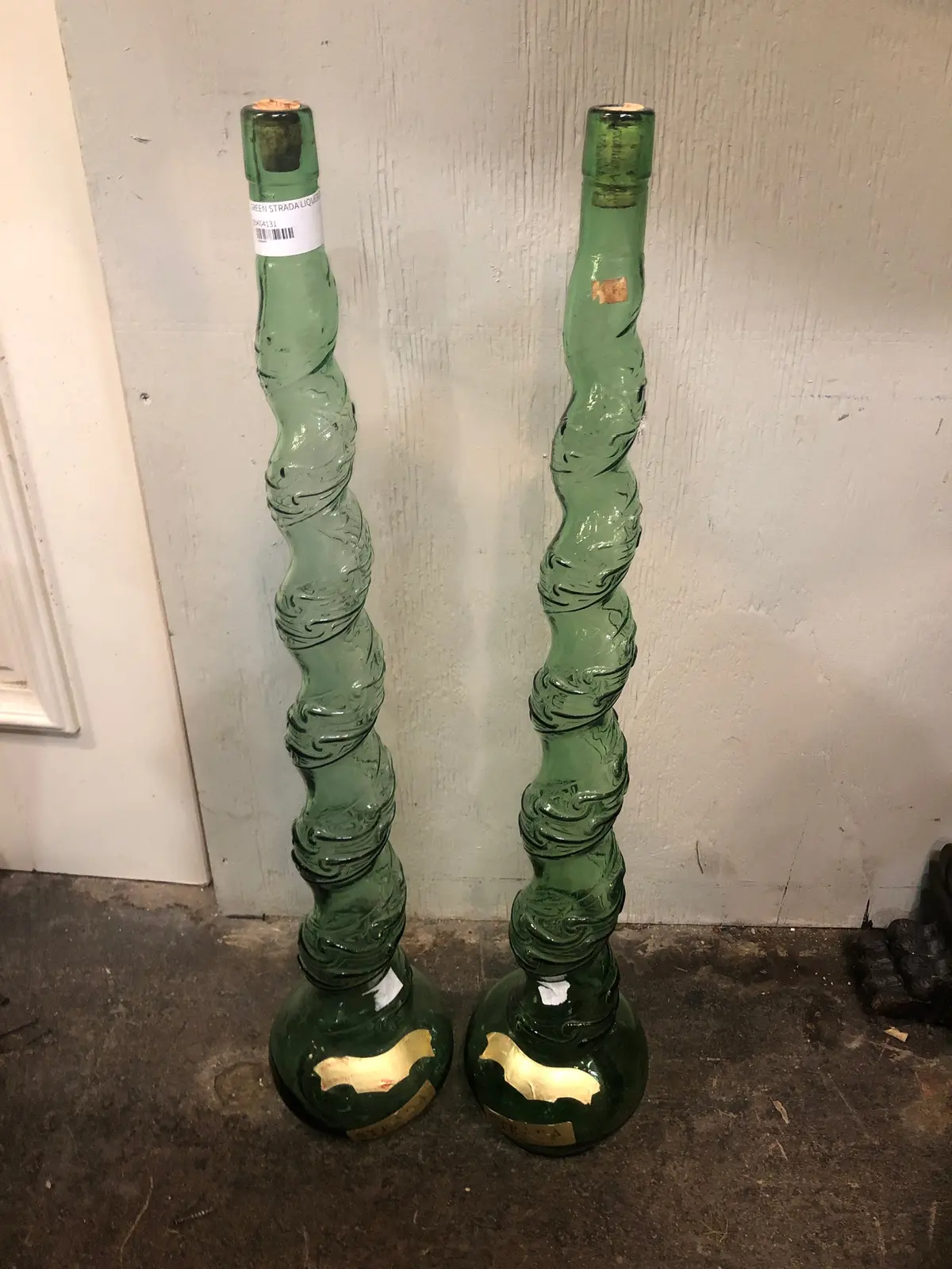 Pair Tall Green Strada Liquor Bottles 1
