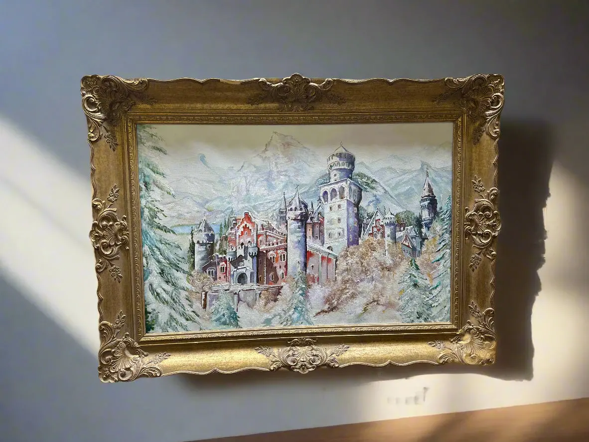 Gilt Framed Oil Painting Of A Castle By Maude Waters 1