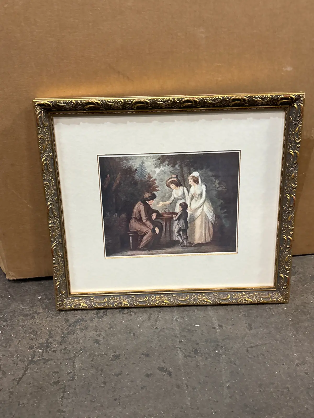 Gilt Framed Etching Of Family With Caged Mouse 1