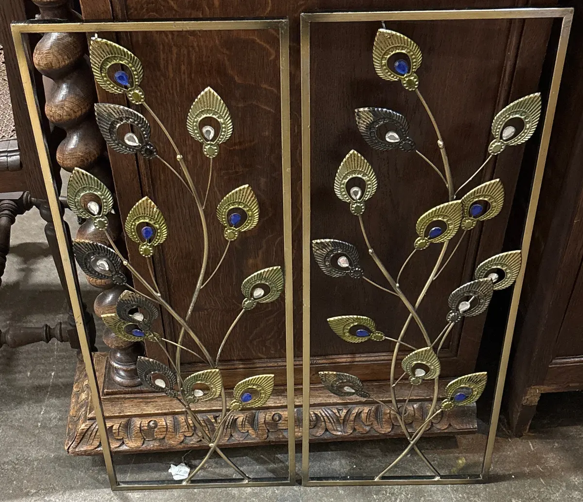 Pair Of Gold Peacock Feather Panels 1