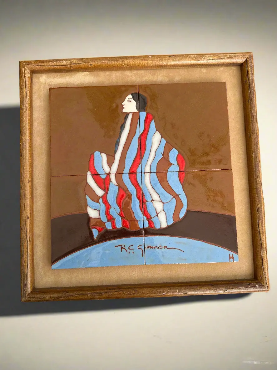 Framed Tile Of An Indian Woman By Rc Gorman 1