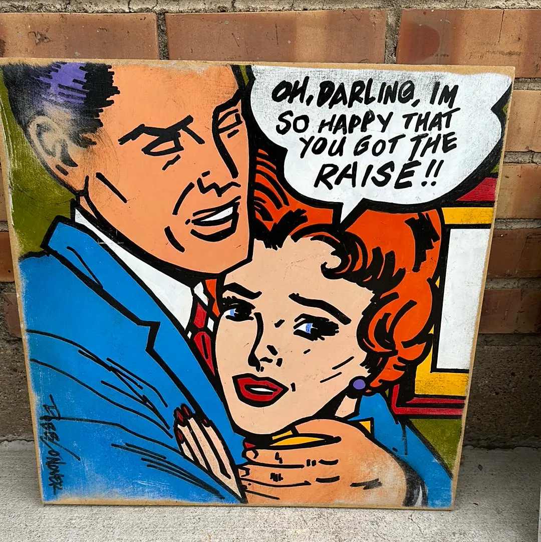 1960'S Cartoon Painting On Wood-Man And A Woman By Rob Conover 1