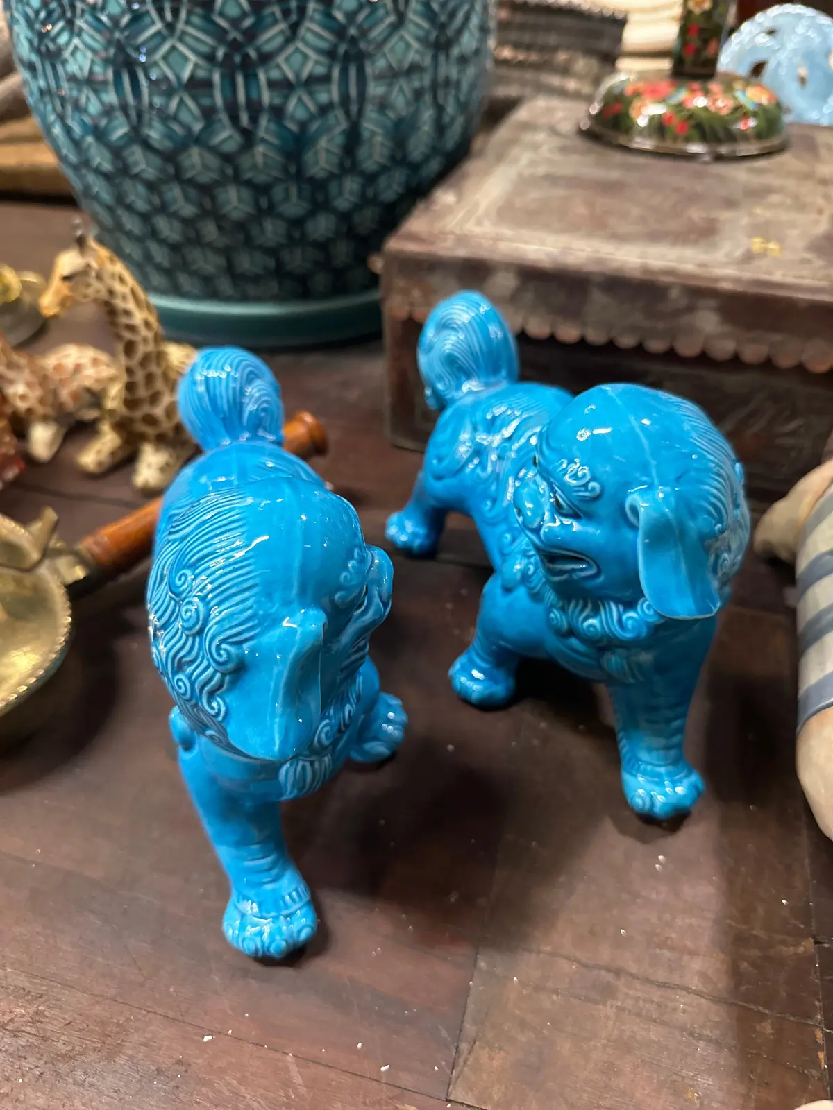 Pair Of Medium Turquoise Foo Dogs 1
