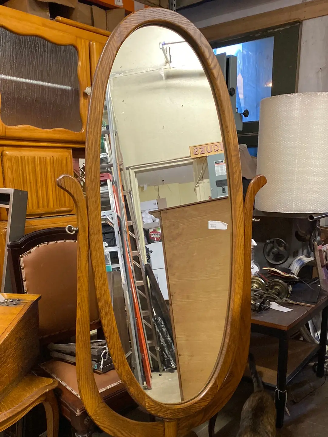 Oval Oak Cheval Mirror 1