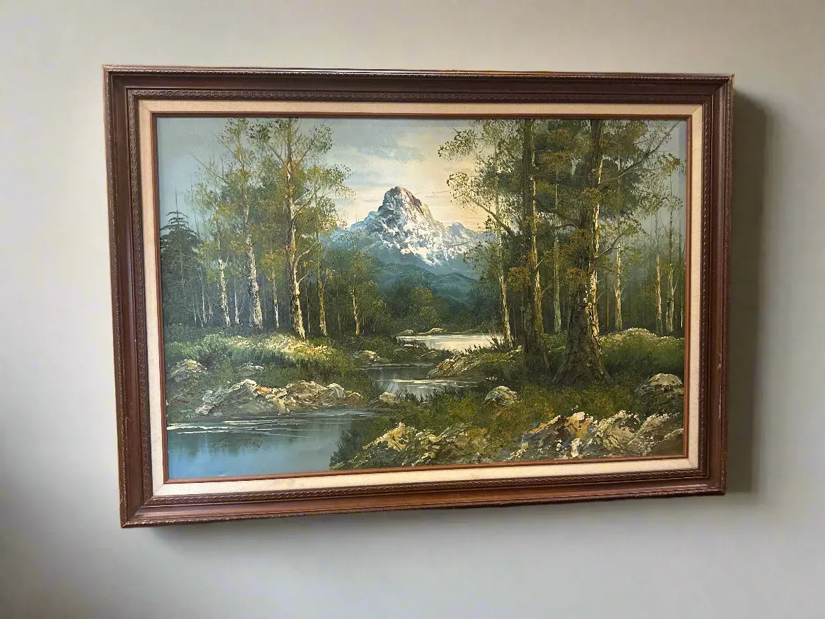 Oil Painting Of Snow Topped Mountain With Stream By S Whitman 1