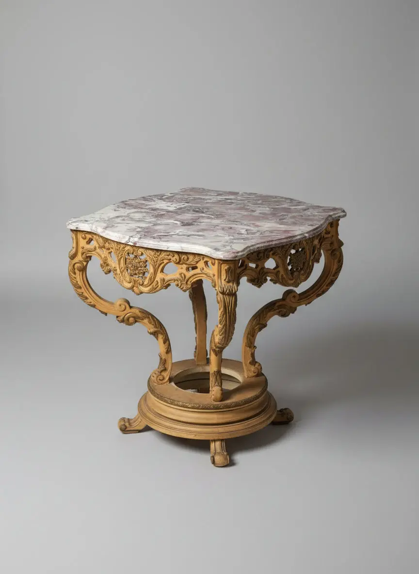 Lavender And White Swirl Baroque Marble Top Center Table 1