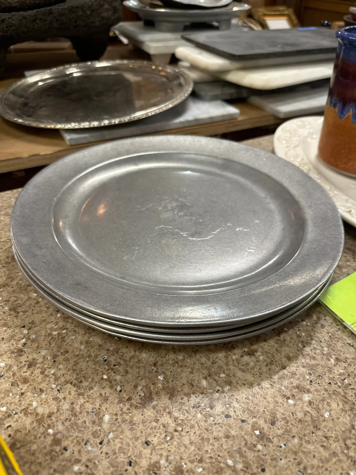 Set Of 4 Antique Pewter Dinner Plates 1