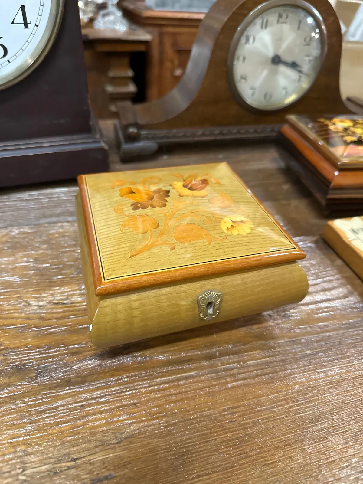 Italian Light Brown Wood Musical Jewelry Box 1