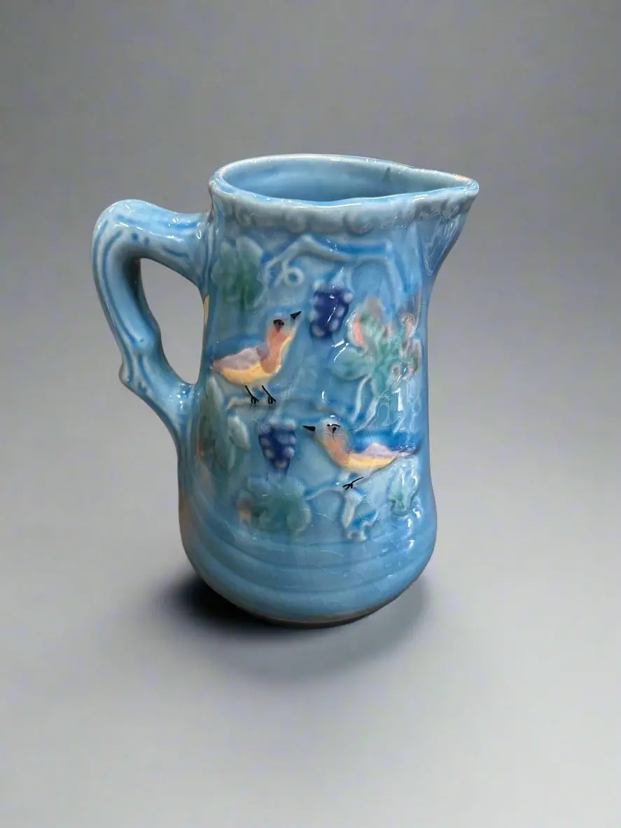 Light Blue Birds Majolica Pitcher 1