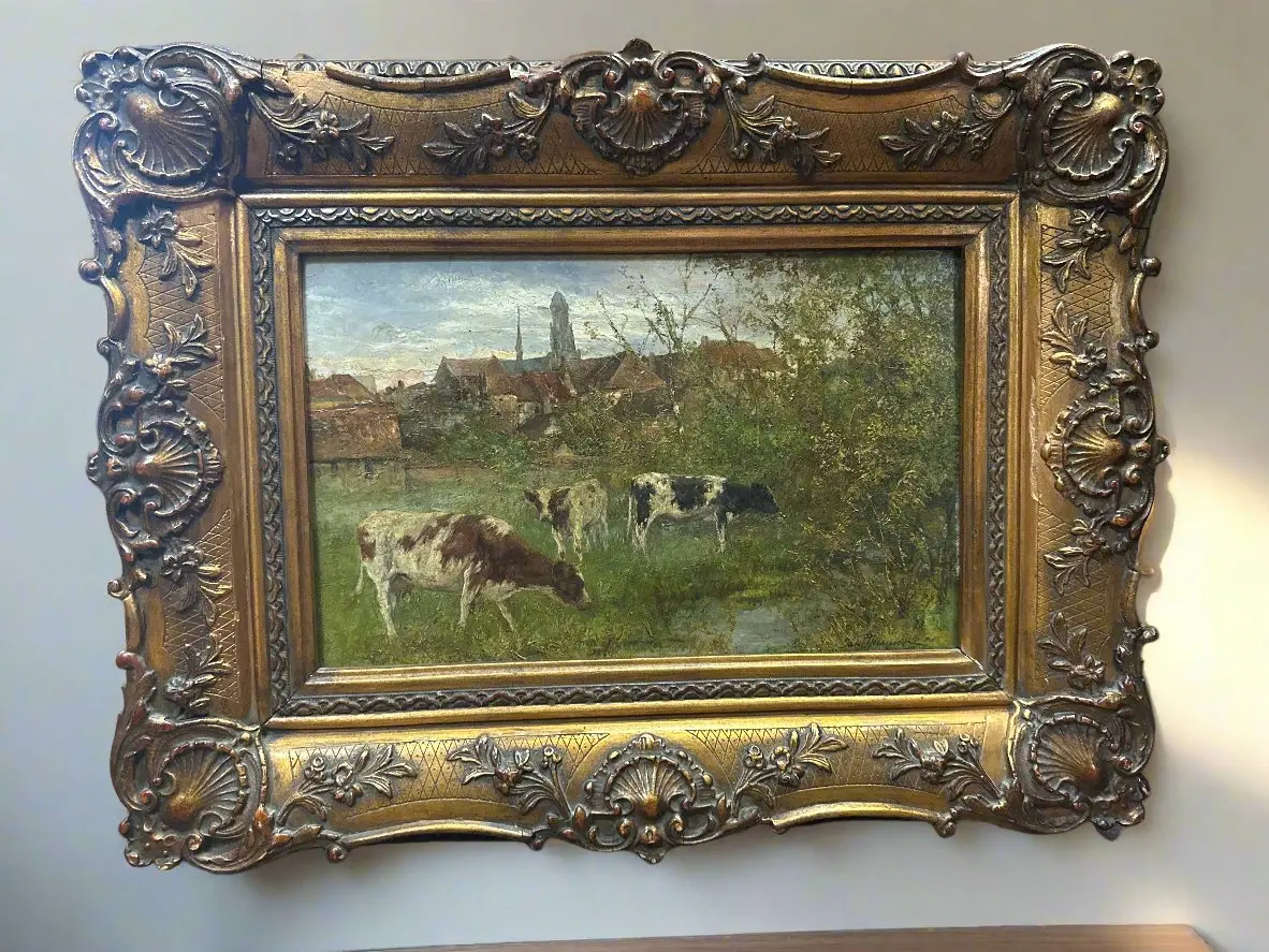 Small Oil  Painting Of Cows By Jan C Neervoort 1