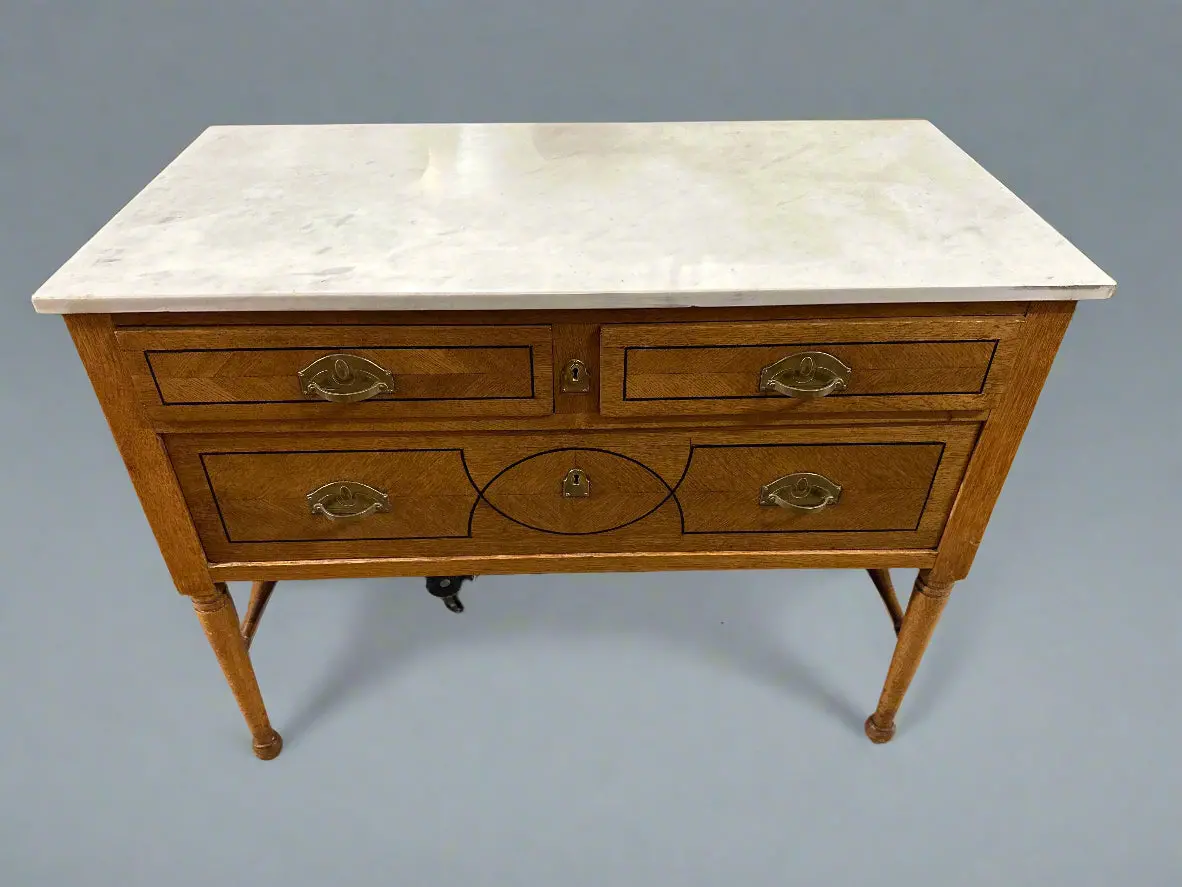 White Marble Top Oak Console Or Wash Stand Or Chest 1