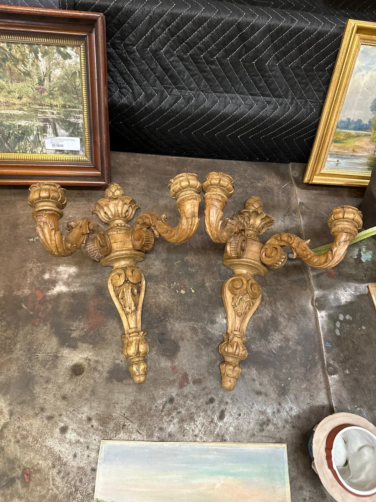 Pair Of Carved Wood Italian Candle Sconces As Found Repaired 1