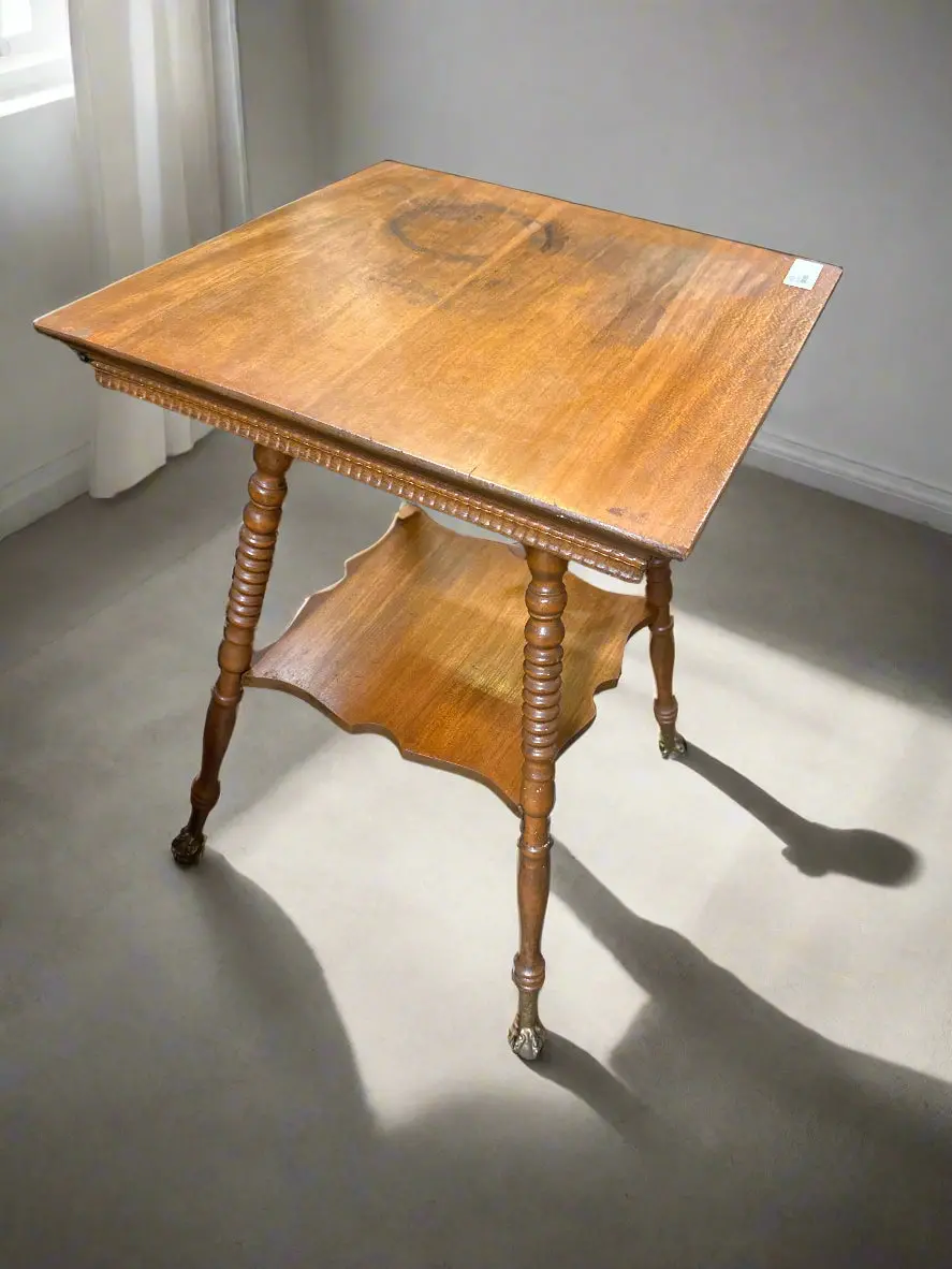 1890S Golden Oak Table With Ball And Claw Foot 1