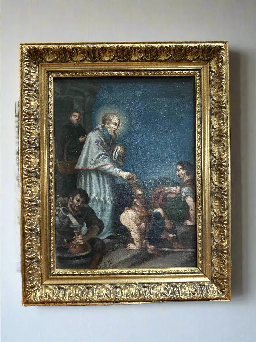 18Th Century Religious Oil Painting On Canvas On Later Wood 1