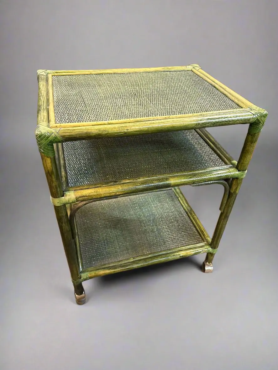 Green Rattan Bar Cart 1