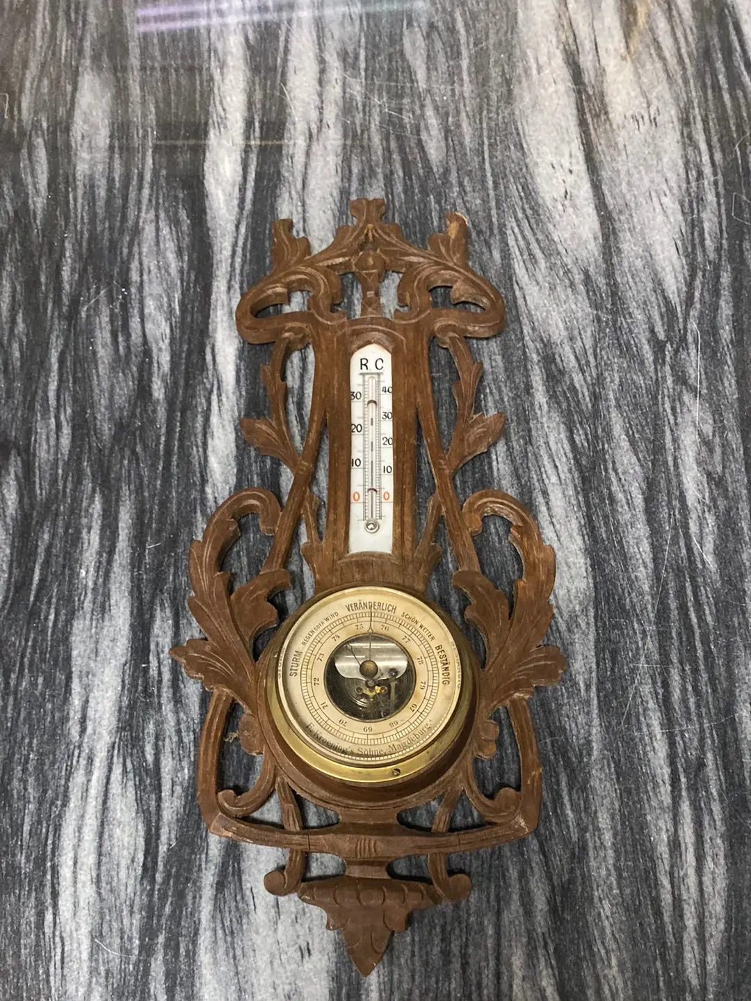 Leaf Carved Oak Barometer 1
