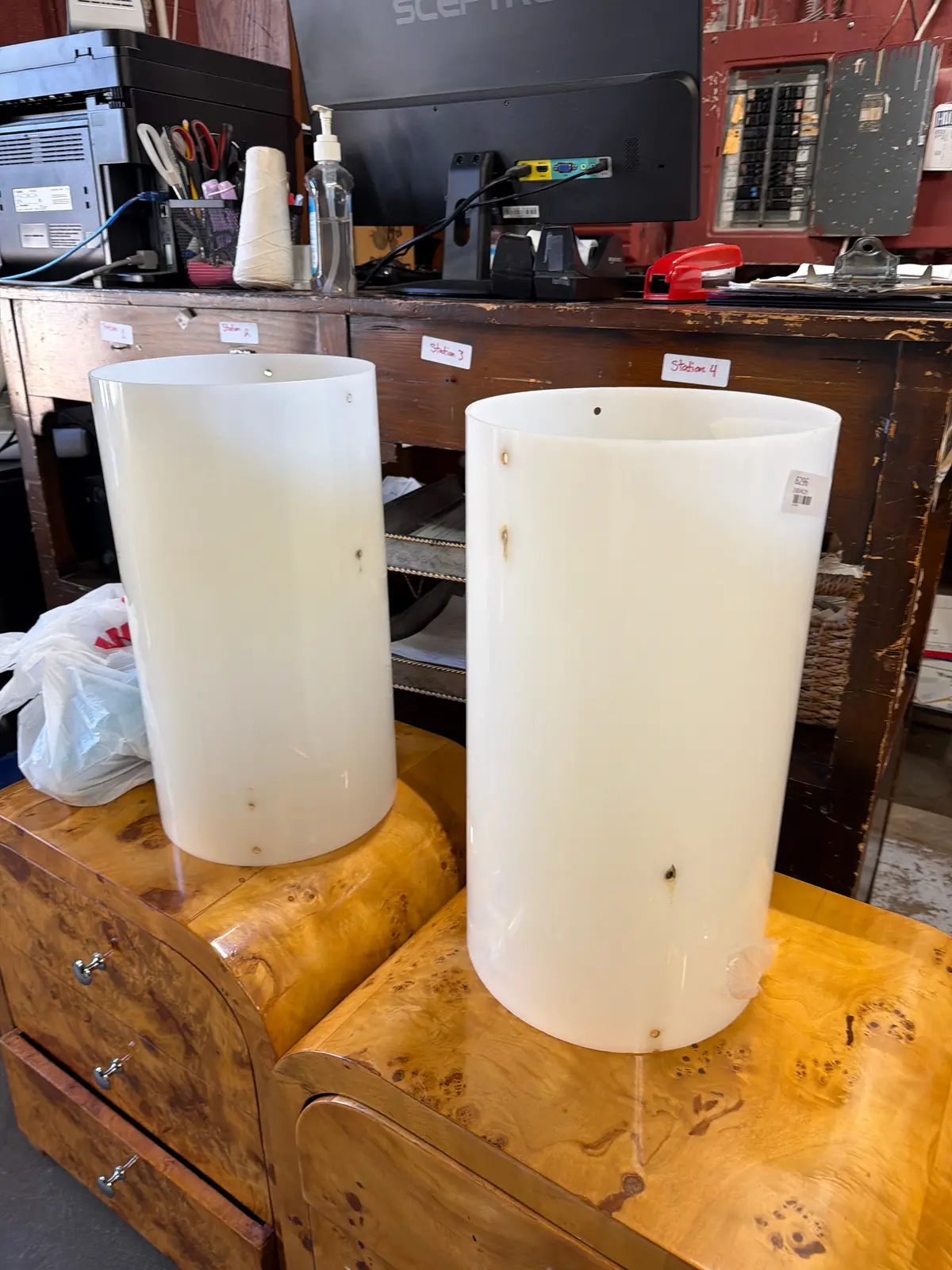Pair Of Cream Plastique Cylinder Lamp Shades 1