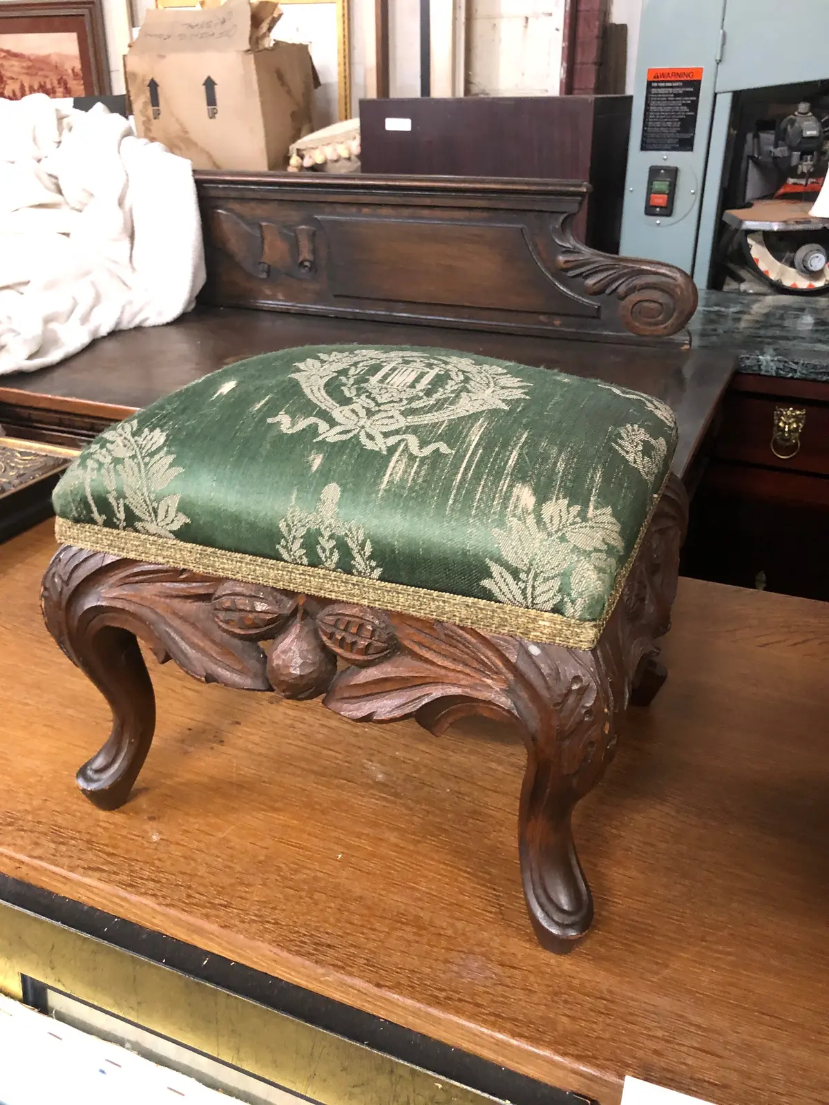 Mahogany Carved And Upholstered Stool 1