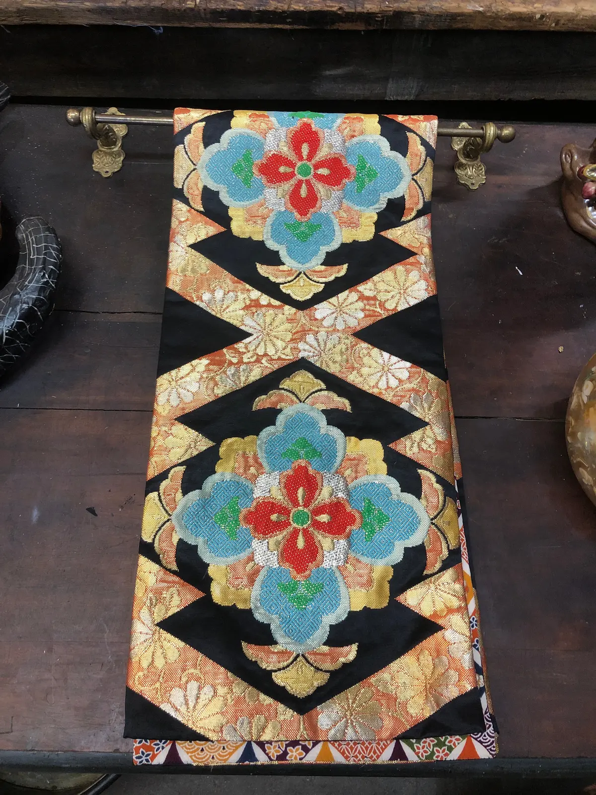 Japanese Silk Runner On Brass Rod 1
