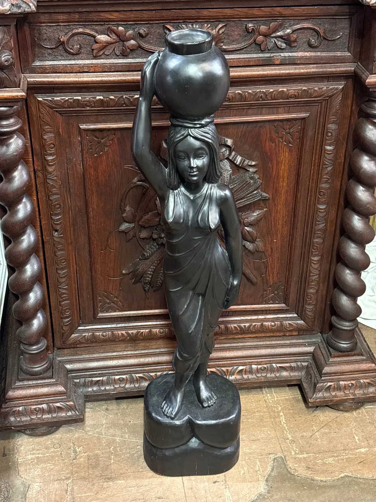 Large Colonial Exotic Hard Wood Female Water Carrier 1