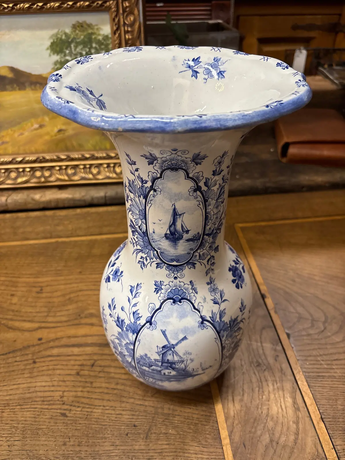 Blue Delft Tall Flared Vase 1