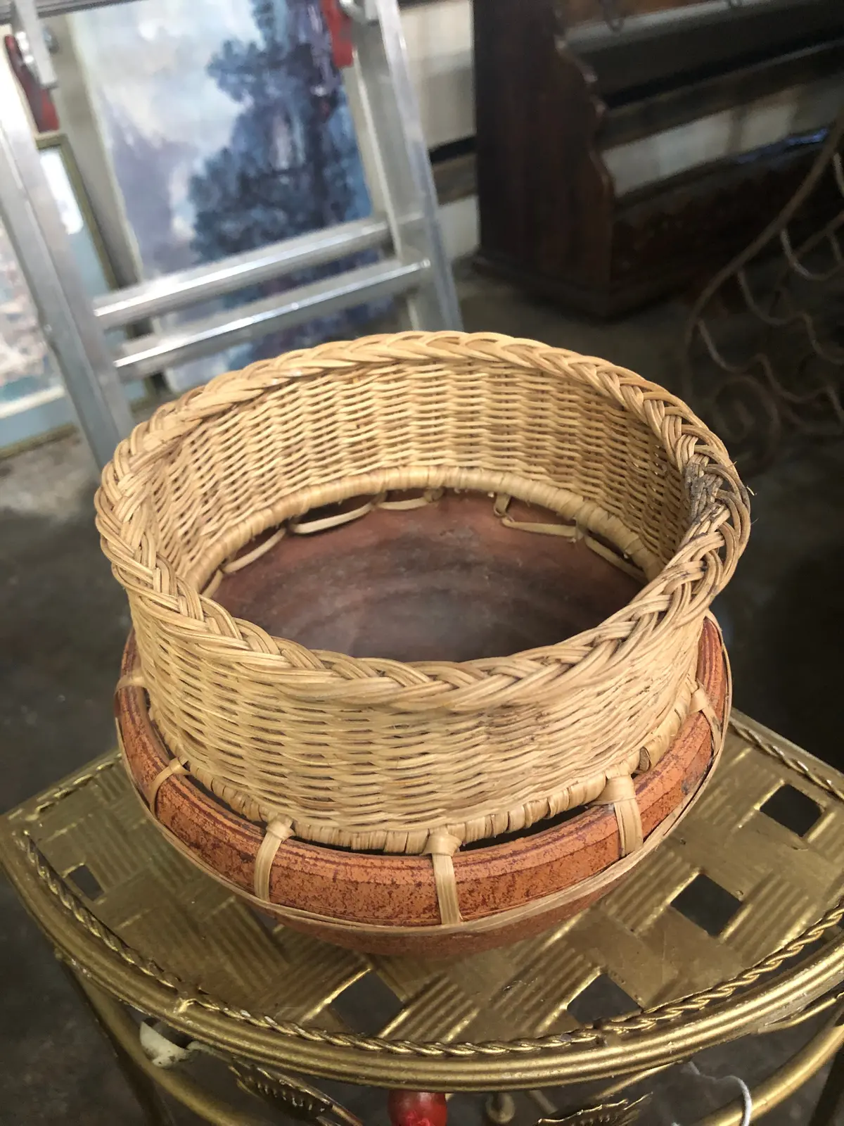 Small Orange And Wicker Planter 1