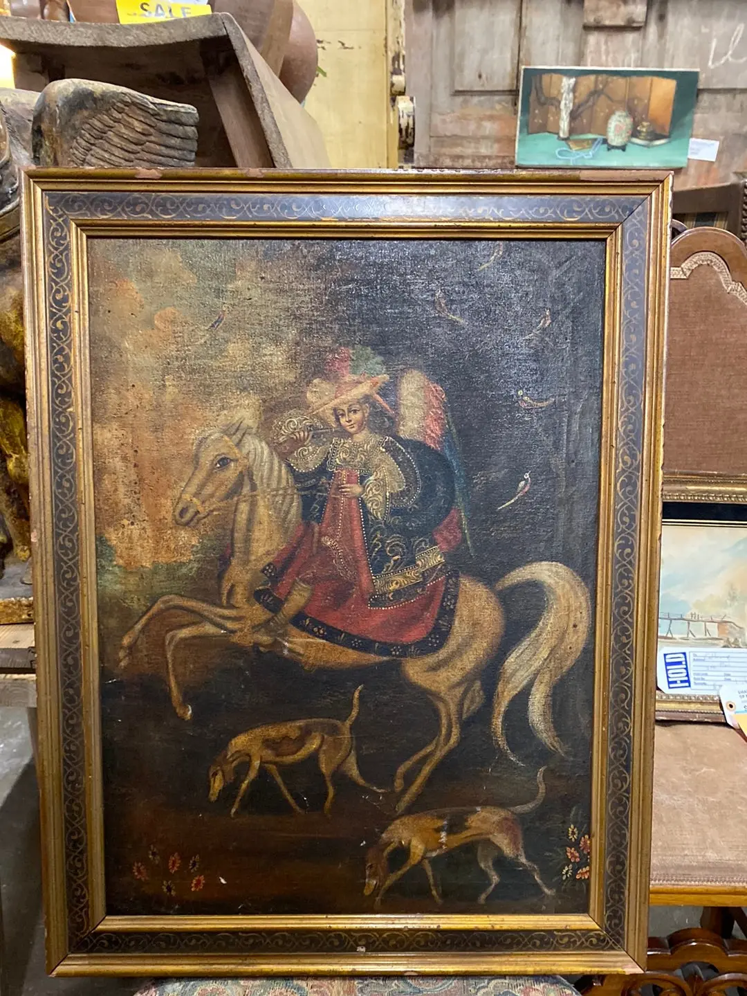 Oil Painting Of Man On Horseback-Cusco School 1
