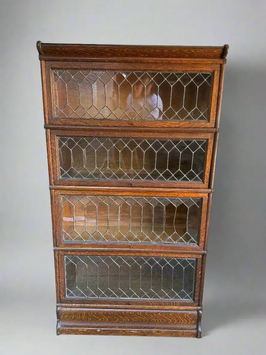 4 Stack Oak Barrister Bookcase With Leaded Glass 1