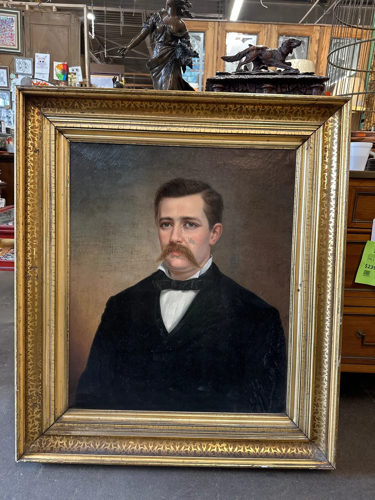 19Th Century Mustachio Man Oil Painting As Found 1