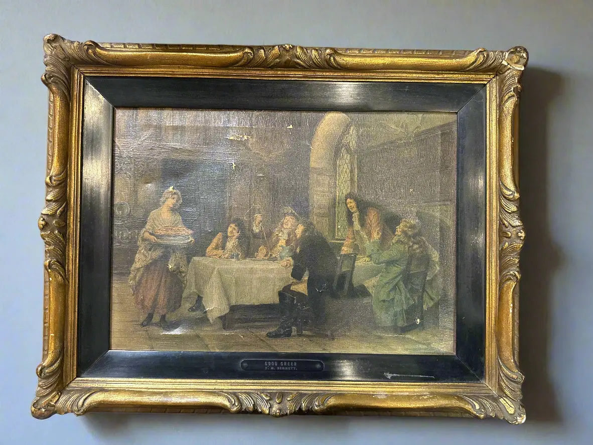 Gilt Framed Giclee On Canvas "Good Cheer" By F.M Bennet 1