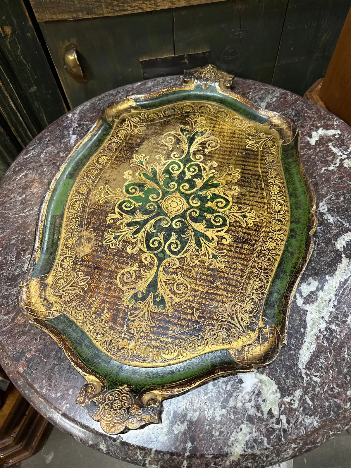 Green And Gold Florentine Tray 1