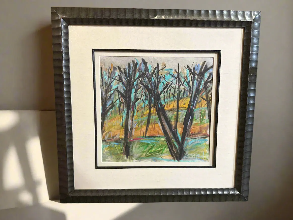 Square Framed Impressionist Water Color Of Trees Signed Johnice Parker 1