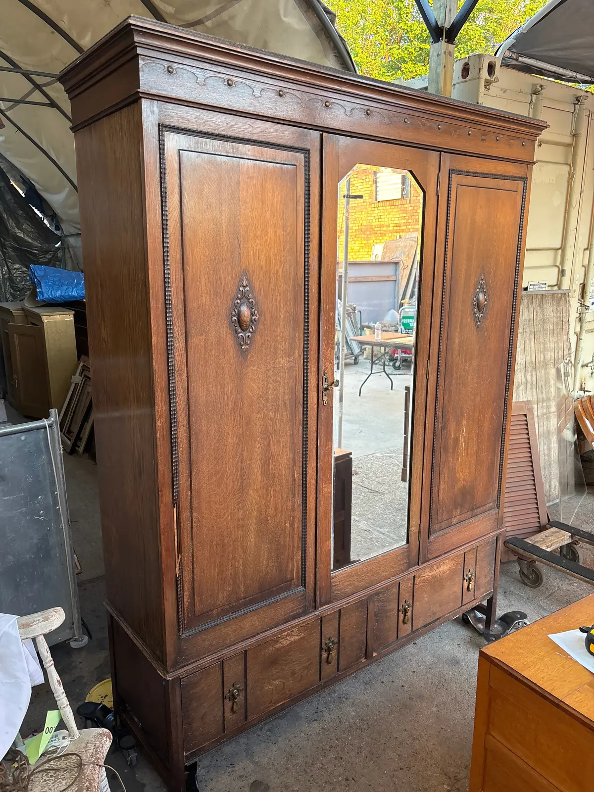 2 Door English Oak Wardrobe With Center Mirror 1