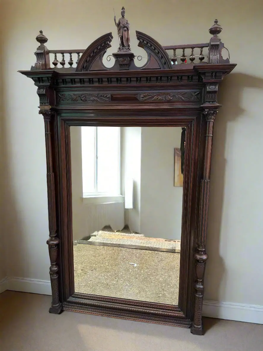 Large Henri Ii Walnut Beveled Mirror 1