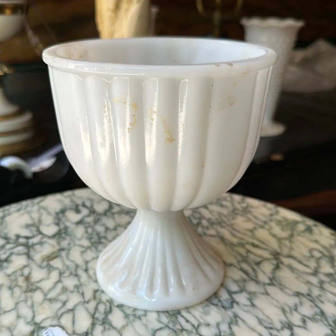 Footed Milk Glass Planter 1