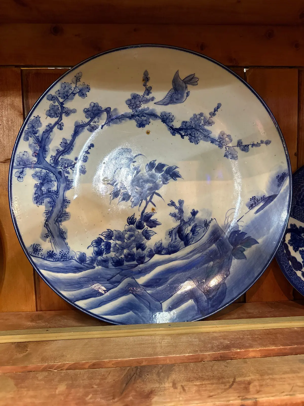 Blue And White Imari Charger With Tree 18" 1