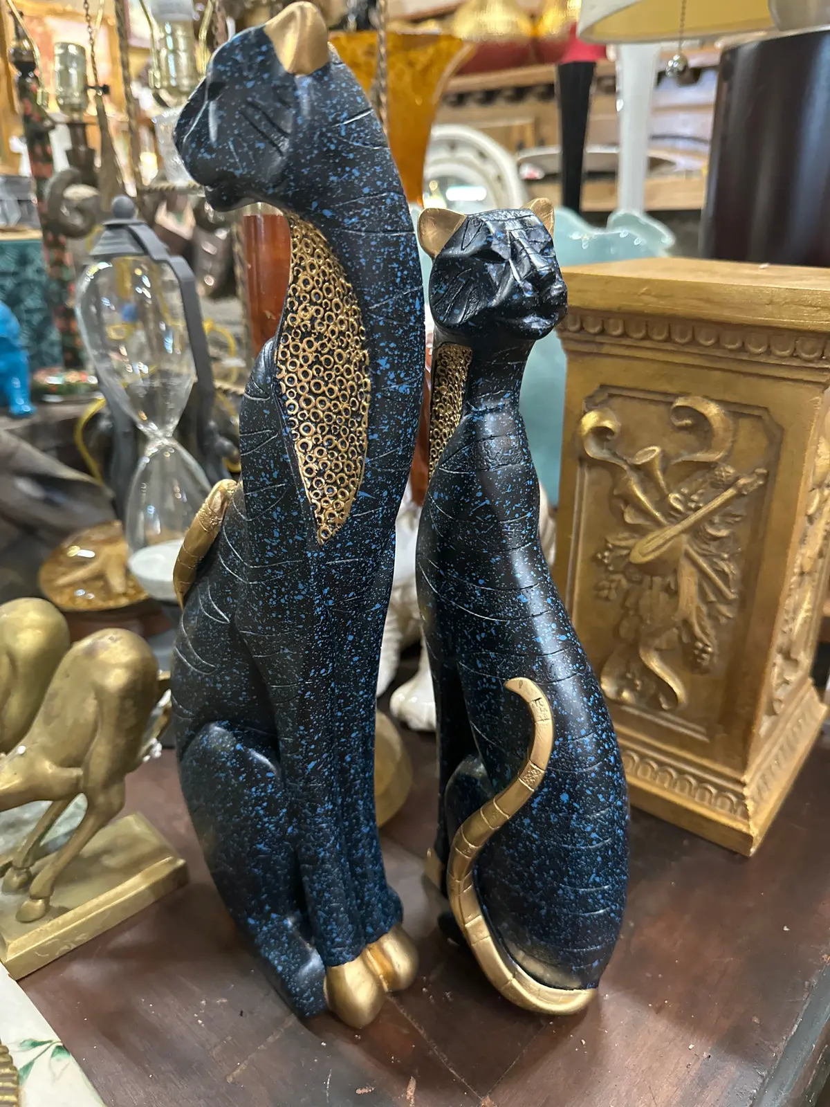 Pair Of Small Dark Blue And Gold Cats 1