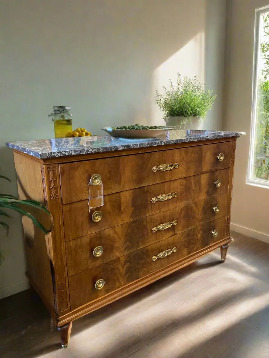 4 Drawer Louis Xvi Marble Top Commode Chest 1