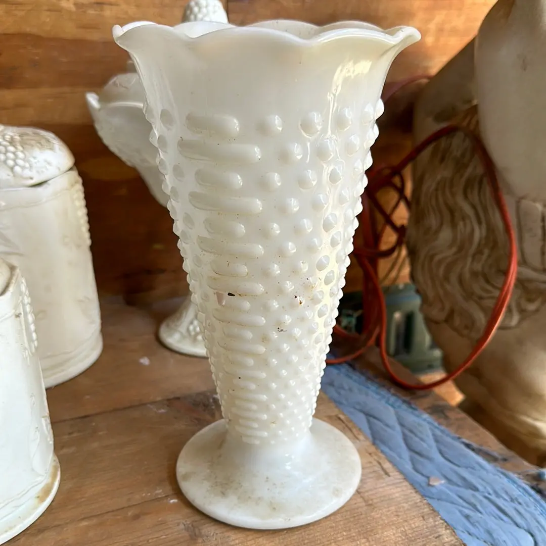 Footed Hobnail Milk Glass Compote 1