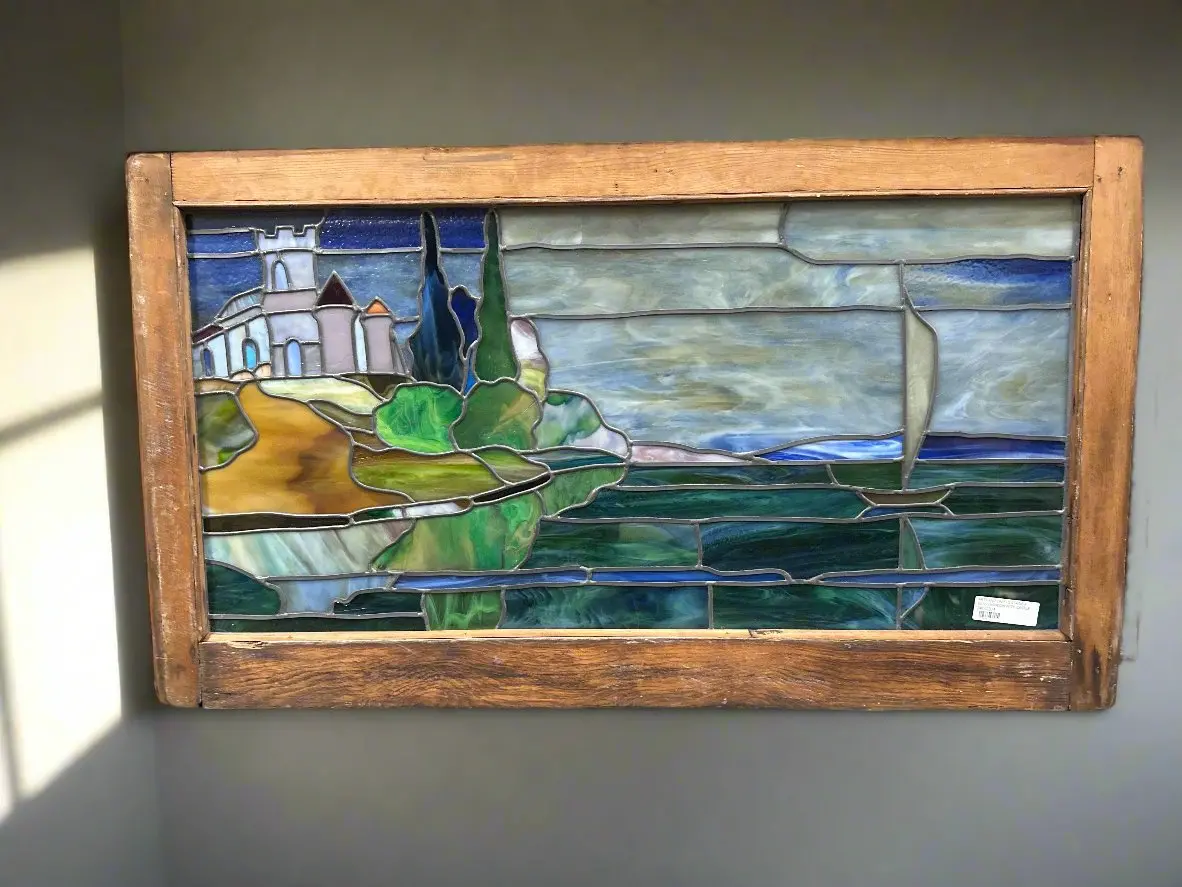 Arts And Crafts Stained Glass Window With Castle 1