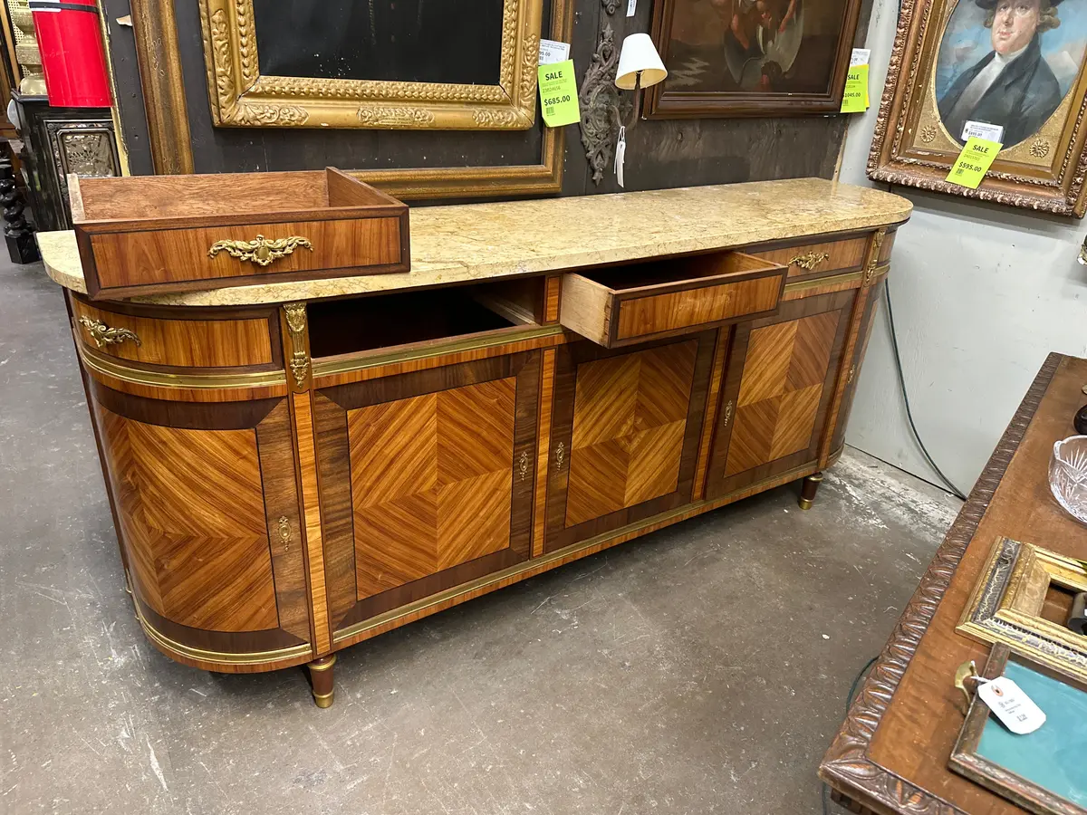 Large Curved Marble Top Louis Xvi Sideboard 1