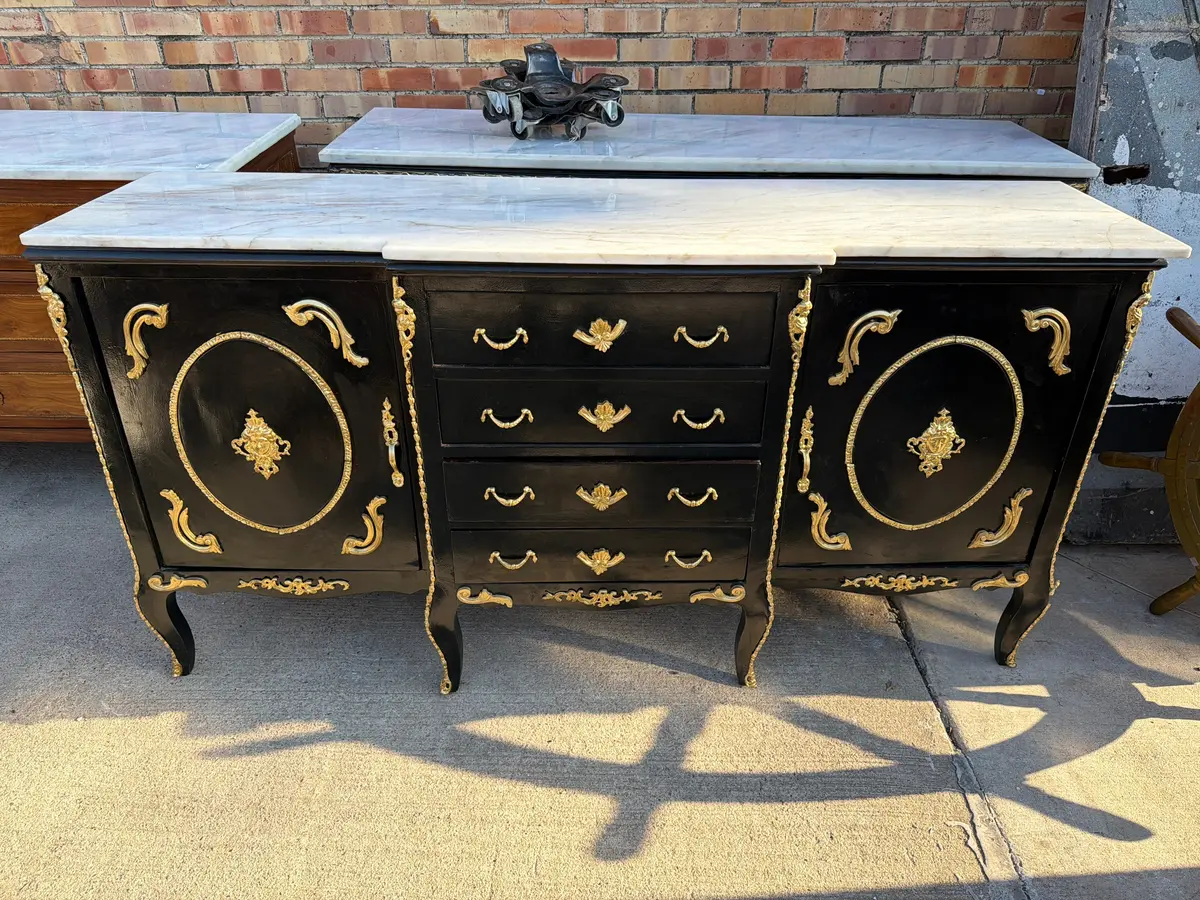 Contemporary Napoleon Iii Marble Top Painted Ormolu Trimmed Server With Four Drawers And Indented Marble 1