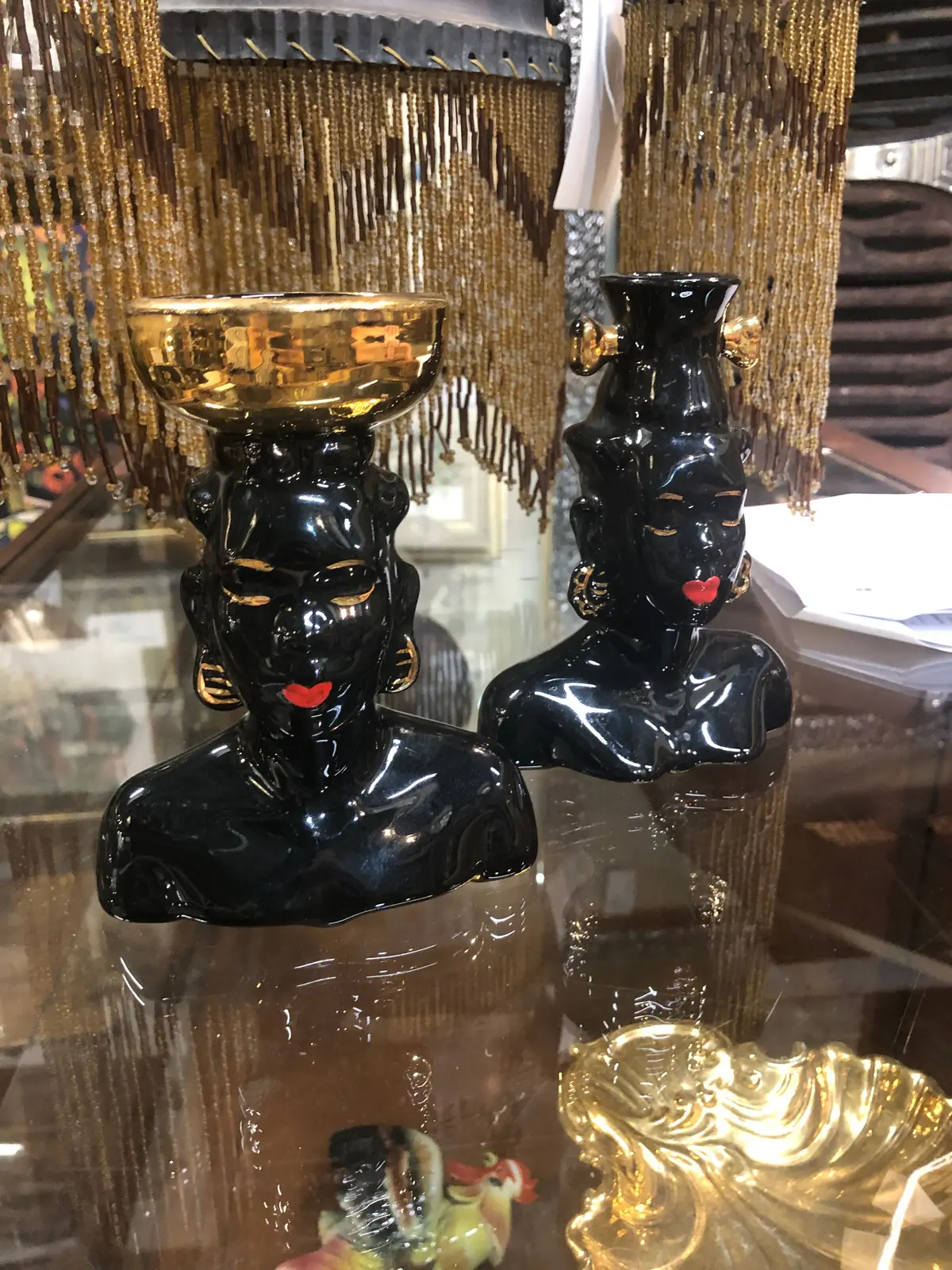 Pair Of Small Black Lady Vases 1